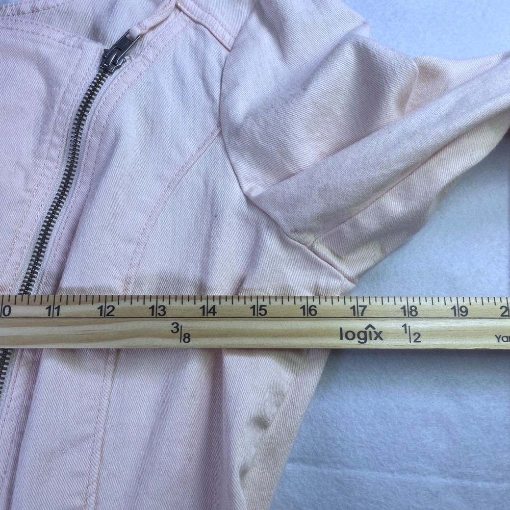 Elle Womens Pink Denim Moto Jacket Peplum Hem Asymmetric Zip Size Medium - Picture 6 of 8